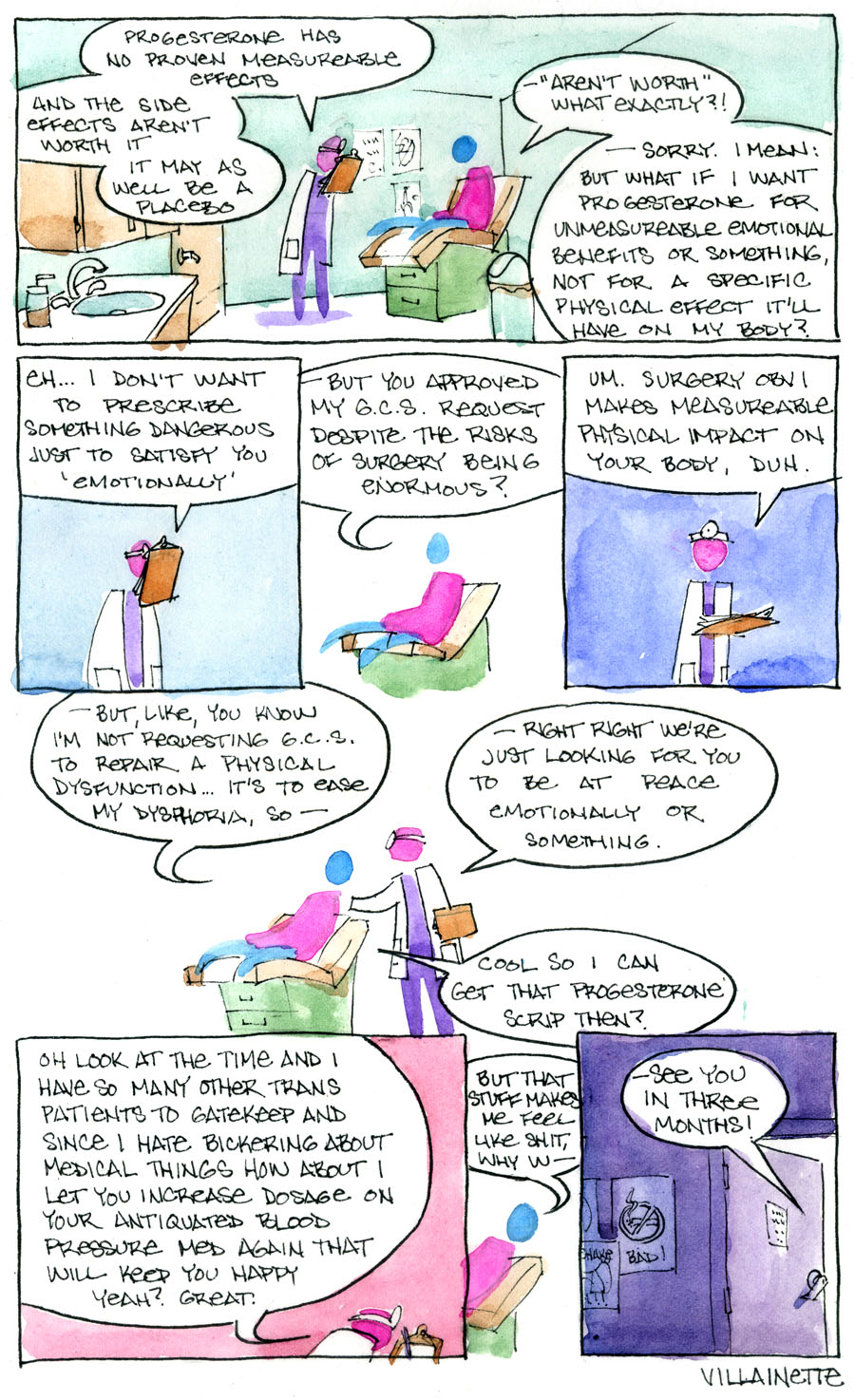 a geniusly witty comic about gender, rendered in virtuosic watercolor, but lacking an image description a geniusly witty comic about gender, rendered in virtuosic watercolor, but lacking an image description